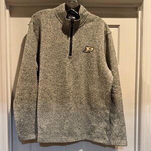 Purdue University Mens Heather Gray Quarter-Zip Sweater, L